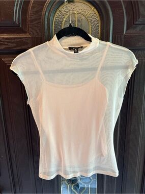AQUA Sheer Layered Peach Mock-Neck Tank Top